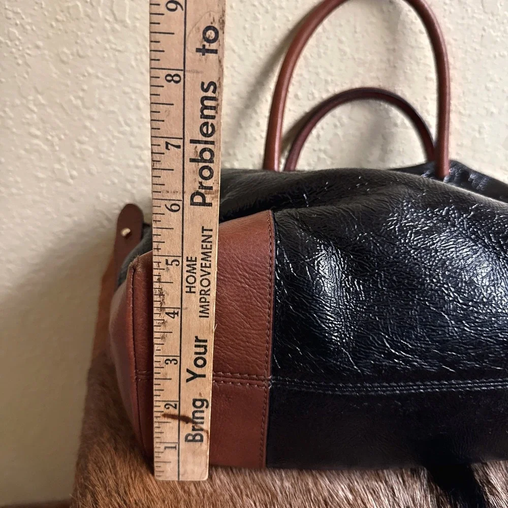 Kate Spade Black Patent Brown Leather Combo Court Tote‎ Shoulder Bag Crossbody